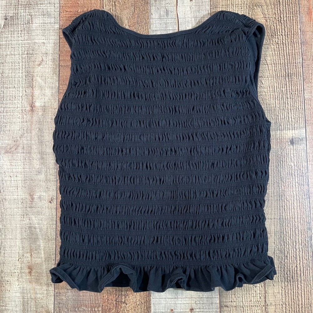 Abercrombie & Fitch Black Smocked Ruffle Hem Tank Top Shirred Sleeveless XL